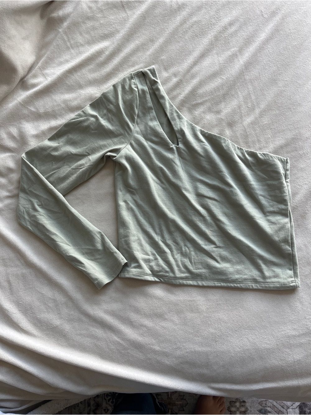 Abercrombie & Fitch Asymmetrical One-Shoulder Long Sleeve Top - Sage